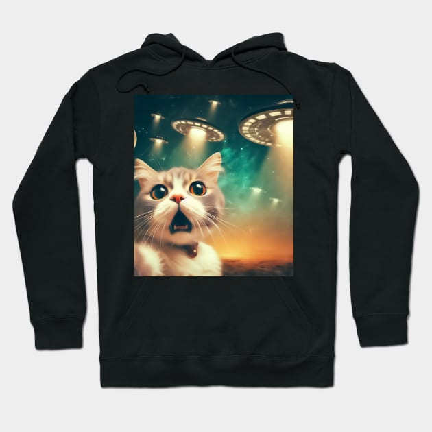 Funny Cat selfie with UFO Hoodie by TomFrontierArt